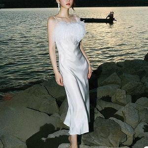 NWOT Sleeper feather silk midi dress bridal party